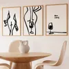 Abstracte Minimalistische Vrouwen Wijn Posters Muur Art Lijn Tekening Canvas Schilderij Art Print Zwart-wit Foto Woonkamer Decor w06