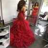 2020 Red Mermaid Promowe sukienki z ramion błyszczące z koralikami warstwy wieczorowe suknie imprezowe afrykańskie
