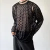 メンズTシャツ2023パーソナリティホールホローアウト透明なTシャツの男性長袖ルーズガーゼトップデザイン感情ナイトショーボーイズセクシーな服