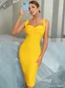 Vestidos Casuais Tamanho XS-L Moda Feminina Bodycon Bandage Dress Amarelo Slim Strap Elastic Celebrity Club Evening Party