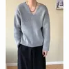メンズセーター2023ウィンターV-ネックプルオーバーファッションゆるい編み編み暖かいウールの長袖衣服コートプラスサイズM-XL