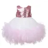 Fille Robes Sequin Dentelle Bébé Filles Robe De Mariée Baptême Robe De Baptême Pageant Avec Bowknot Toddler Enfants Princesse Vêtements De Fête