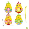 Porte-clés Ornements De Fête De Pâques Dessin Animé Fidget Anneau Simple Bulle Jouets Oeuf Peint Lapin Lapin Poulet Porte-clés Sac Bourse Cadeau Drop Dh0Wk