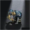 Pins Brooches Vintage Luxury Enamel Elephant Rhinestone Animal Brooch Pins Metal Clothes Jewelry Accessories Drop Delivery