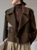 女性のトレンチコート秋のコート2023ポケットソリッドルーズショートジャケットレディースウールブレンドハイストリートスプリングウール女性のためのウール