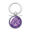 Keychains Lanyards Beauty Flower Vintage Patterns Glass Cabochon Keychain Bag Car Key Rings Holder Charms Sier Plated Chains Men WOM DHD9Q