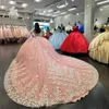 Off schouderroze de baljurk Quinceanera jurk voor meisjes kralen appliques verjaardagsfeestjes jurken prom jurken vestido de 15 s es