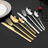 16st rostfritt stål middag svart guld servis set knivgaffel sked plattvarig bestick set kök bordsvaror silver set l230704