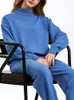 Kadın Sweaters Kalın Sıcak Pantolon Setleri Kadınlar 2023 Kış Mürettebatı Boyun Sıradan Gevşek Triko Külotları Üst Basit Moda İki Parçalı Set Femme