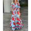 Casual Dresses Off Shoulder High Waist Corset Ruffle Bohemian Long Dress Y2K Clothes Fashion Summer Women Floral Print Vacation