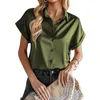 Blusas femininas verão elegantes camisas de cetim de seda tops de manga curta botões da moda escritório senhora roupas soltas