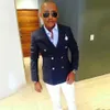 Ternos duplos masculinos azuis marinhos para ternos de casamento homem blazers noivo smoking traje de festa de formatura Homme 2 peças jaqueta de negócios Te217W