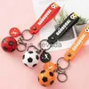 Keychains Lanyards Football Keychain For Fan PVC Soft Glue Soccer Pendant Keychain Accessories Bag Decoration Qatar Cup Souvenirs Key Chain Gifts J230724