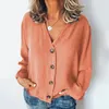 Kvinnors blusar Spring/Summer Long Sleeved Cardigan Solid Casual Loose Fiting Chiffon Shirts Elegant Standing Collar Button Fashion Tops