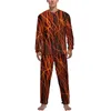 Vêtements de nuit pour hommes Fire Pyjamas Automne 2 pièces Red Lines Print Lovely Pyjama Sets Men Long Sleeve Night Graphic