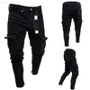 Men's Jeans 2021Fashion Black Jean Men Denim Skinny Biker Destroyed Frayed Slim Fit Pocket Cargo Pencil Pants Plus Size S-3XL Fashion L230724