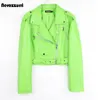 Kvinnorjackor Nerazzurri Spring Autumn Short Green Pink Stylish Faux Leather Biker Jacket Women Dragkedja Långärmningsmode 5xl 6xl 7xl 230721