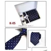 Conjunto de gravata de pescoço para festa de casamento xadrez masculina gravata tamanho extra longo 146 cm x 8 cm gravata azul marinho paisley seda jacquard tecido tecido drop delivery Dhnfy