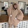 Sweat à capuche femme élégant fausse fourrure veste à capuche automne hiver chaud doux manteau à glissière femmes poche oreilles en peluche sweat coréen