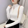 Chandails pour femmes femme demi col roulé Sexy évider mode boutons pull Style occidental Slim Fit intérieur tricoté Blouse hauts