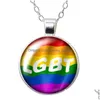 Collane Con Ciondolo Love Is Lgbt Bandiera Arcobaleno Collana Rotonda 25Mm Cabochon In Vetro Colore Argento Gioielli Donna Festa Regalo Di Compleanno 50Cm Goccia Dh1Jh