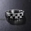 Cluster Rings Pretty 925 Sterling Silver Fine Crystal Black Grid For Women Fashion Party Gifts Lady Charm Wedding Jewelry