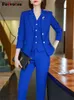 Kvinnors tvådelade byxor Fotvotee Solid Women's Suit 3-Piece 2023 Ny Single Breasted Retro Chic Top Ultra-Thin Mid midje Leggings Set Z230724