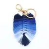 Hand-Woven Keychain Macrame Feather Leaf Shaped Tassel Bag Pendant Accessories Bohemian Keyring Car Key Holder Summer Trinket