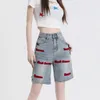 Damesjeans Retro Brief Geborduurde Denim Shorts Zomer Hoge Taille Losse Rechte Halve Broek Mode Streetwear Vrouwelijk