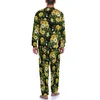 Men's Sleepwear Rose Print Pajamas Men Yellow And Green Retro Nightwear Daily Long Sleeve 2 Piece Casual Custom Pajama Sets