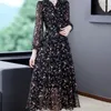 Casual Dresses Spring Summer Chiffon Dress Women High Quality Print långärmad plus storlek 6xl Bodycon Korean Style Party Vestidos