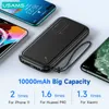 USAMS 10W Mini Power Bank 10000MAH Двойной USB PowerBank с портативной внешней батареей Lanyard для iPhone Xiaomi Huawei Phone L230619