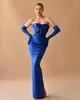 Elegant Royal Blue Prom Dresses Bow Knot Mante aftonklänning veckor Backless Formal Long Special Occasion Party Dress