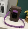 Designers väska midja väskor crossbody tygväska s-lås vertikal bärbar telefonpåse plånbok läder axel väskor mobilt telefonväska klaffpåsar handväska storlek 12 x 19 x 7 cm lila