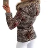 Women's Down Winter Leopard Print päls huva kvinnor termisk dragkedja kappa långärmad casual modejacka Slim fit varm tjock kvinnlig outwear