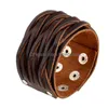 Bangle Rows Wide Weae Braid Leather Cuff Mtilayer Wrap Button Adjustable Bracelet Wristand For Men Women Fashion Jewelry Black Drop De Dhutw