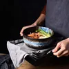 日本のクリエイティブセラミックラーメンボウルホームパーソナライズされたレストランの食器レトロインスタントヌードルスープボウルセットlid l230704