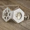 Orologi da taschino Retro Hexagon Scheletro trasparente Orologio meccanico a carica manuale HalfHunter Catena pendente vintage Uomo Donna