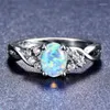 Wedding Rings Female 14KT White Gold Filled Oval Finger Ring Blue/Purple Fire Opal Silver Color Engagement For Women