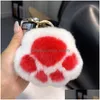 Keychains Lanyards Kvinnor Girls Present Rabbit Fur Cat Claw Cute Key Pendant Bag Keychain Fashion Accessories Drop Delivery Dhqoe