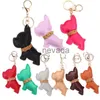 Keychains Lanyards fashion cute french bulldog keychain charm trinket leather key fob cat key holder chain ring for women men bag pendant animal J230724