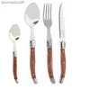 4-24PCS Laguiole Steak Knoves Dinner Forks Taber łyżka mini kawa łyżeczka drewnianego rękojeści Restauracja Restauracja Drewniana zastawa stołowa L230704