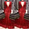 Red Royal Blue Gorgeous Bling paljetter Prom Dresses Mermaid Long Sleeves V Neck aftonklänning Kvinnor Eleganta festklänningar BC0842225V