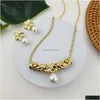 Oorbellen Ketting Hawaiian Gold Hibiscus Plumeria Bloem Met Ketting Shell Parel Polynesische Vat Bloemen Sieraden Sets Voor Vrouwen Drop Dhs9B