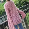 Maglioni da donna Maglione in mohair lavorato a maglia allentato alla moda con scollo tondo Pullover cavo da donna Top coreano Cardigan rosa giallo