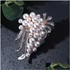 Broches Broches Bijoux De Mode Vintage Or Pins Autriche Cristaux Imitation Perle Fleur Broche Accessoires De Mariage Drop Delivery Dhhsp