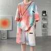 Survêtements pour hommes SYUHGFA Tie Dyed Texture Casual Shorts Set T-shirts à manches courtes Grande taille 2023 Summer Harajuku Streetwear Hip Hop Male