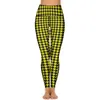 Leggings femininas elegantes calças de ioga Houndstooth bolsos pretas e amarelas cintura alta estética esportiva leggins elásticas para treino