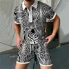 Fatos de treino masculinos 2023 3D camisa polo para homens agasalho de marca terno de verão calças e homem camiseta de luxo moda listra conjunto impresso