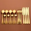 Set di posate in oro Forchette Coltelli Cucchiai Posate in acciaio inox Set da tavola Set da tavola dorato Set da tavola completo Cucchiaio d'oro Nuovo L230704